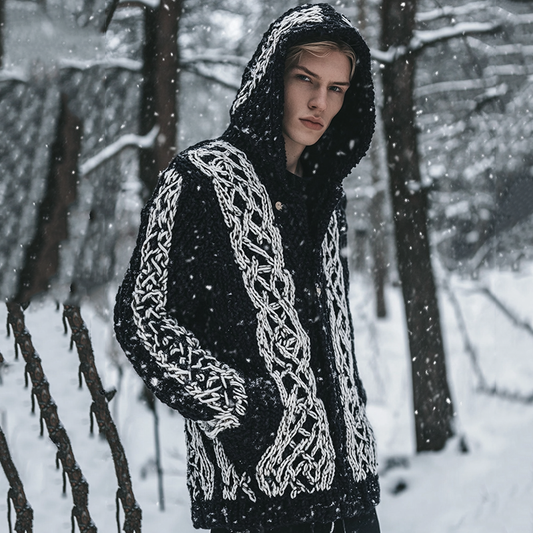 Men's Viking Celtic Knot Contrast Button Cardigan Sweater elevenforest