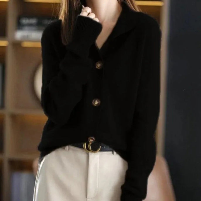 Vintage Solid Color Buttoned Turtleneck Cardigan elevenforest