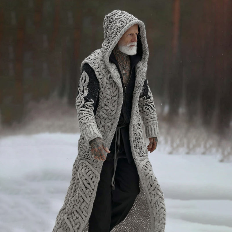 Men's Vintage Viking Celtic Knot Art Cozy Long Cardigan Sweater artswardrobe