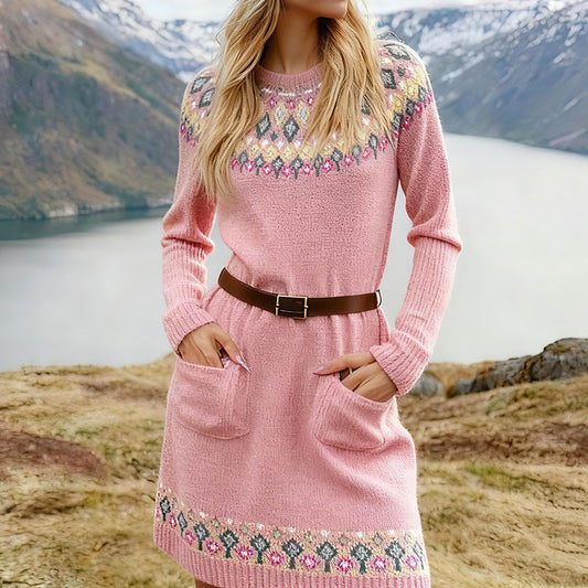 Vintage Fairman Island Knit Jacquard Sweater Midi Dress artswardrobe