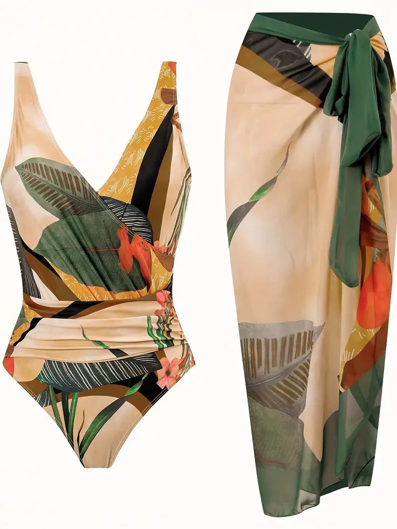Costume da bagno affascinante con stampa tropicale
