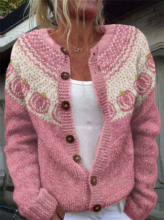 Pink Pumpkins Yoke Cozy Knit Isle Cardigan elevenforest