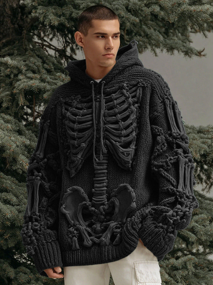 Men's Halloween Skeleton Art  Knit Hooded Sweater artswardrobe