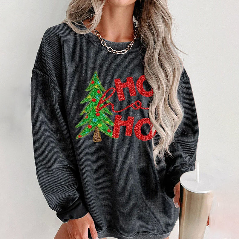 Comstylish Christmas Tree Print Crew Neck Casual Sweatshirt