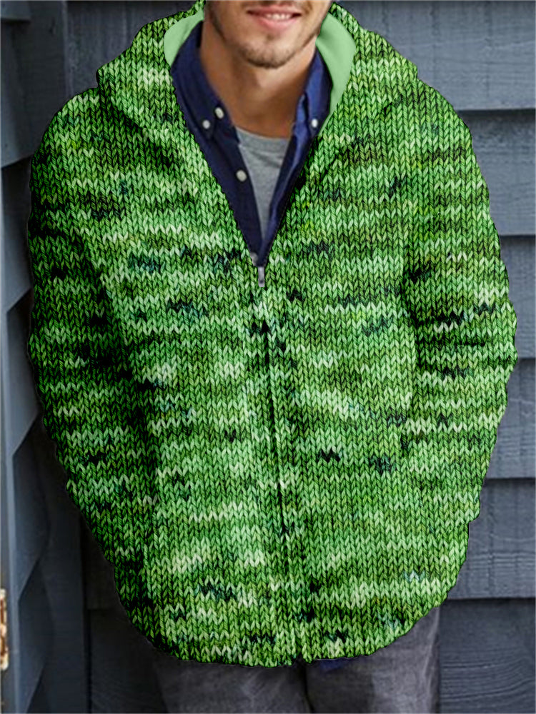 Men's Retro Speckled Cozy Full Zip Hooded Cardigan elevenforest