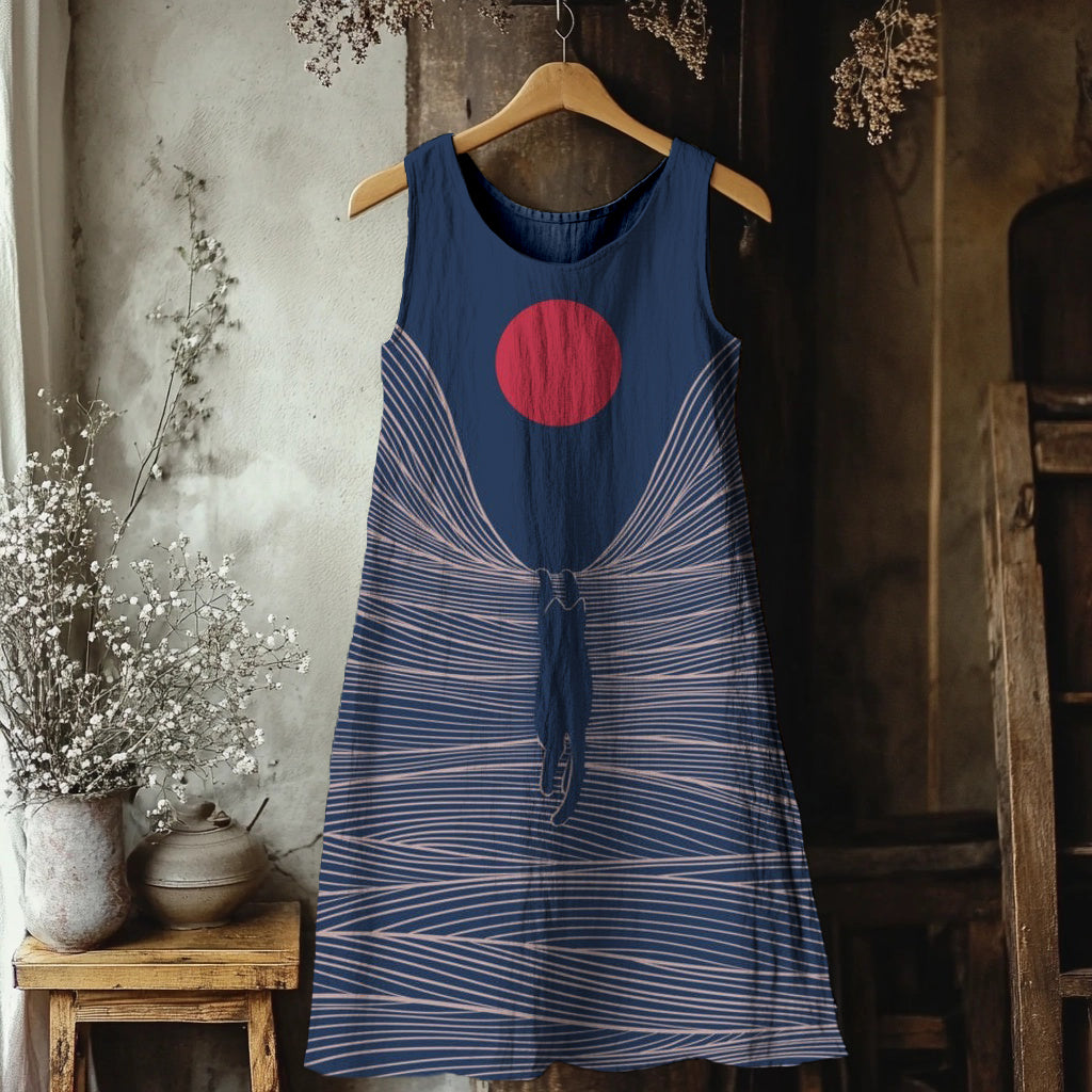 Comstylish Lovely Cat Landscape Graphic Linen Tank Dress