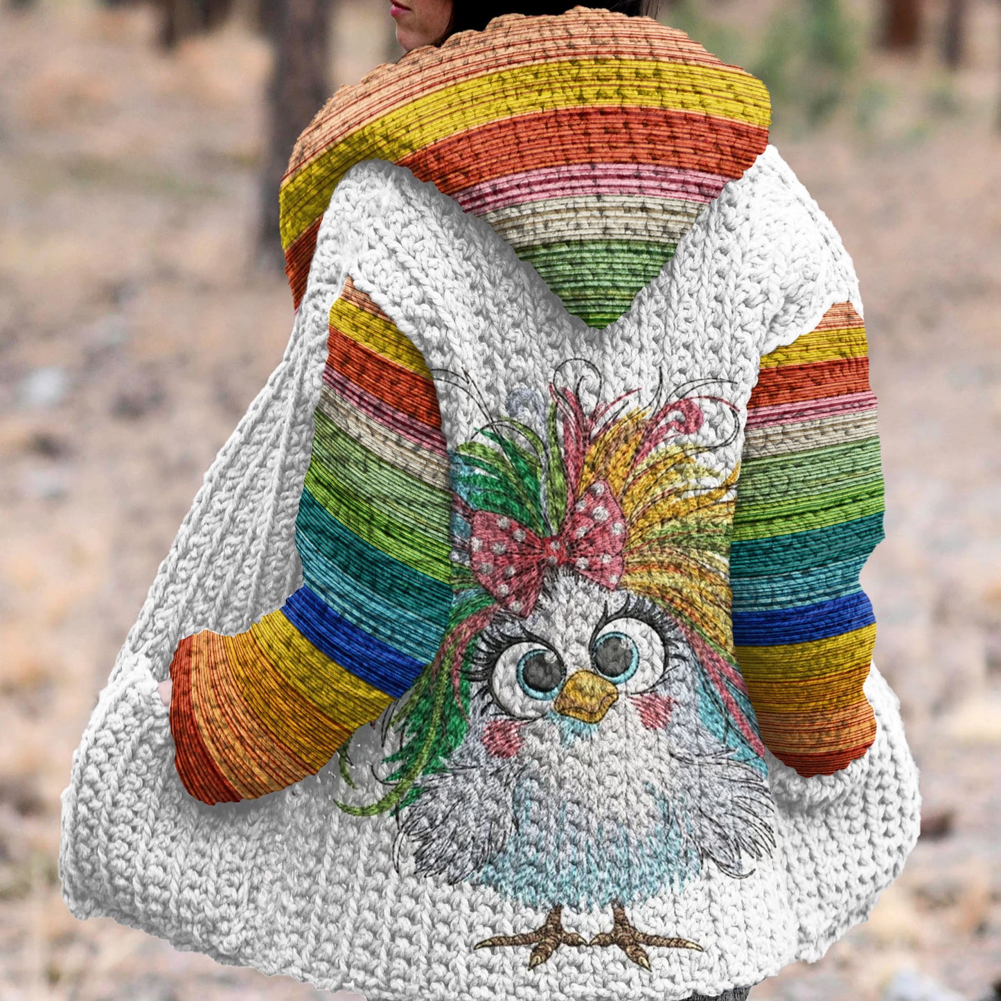 Funny Thanksgiving Fall Rainbow Crazy Chicken Cozy Casual Cardigan Sweater artswardrobe