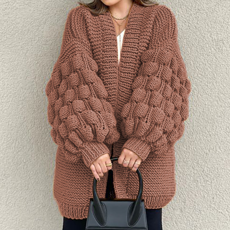 Retro Loose Puff Sleeves Thick Wool Knitted Cardigan elevenforest