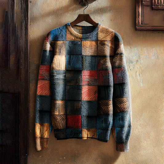 Men's Abstract Geometric Pattern Print Knit Pullover Sweater artswardrobe