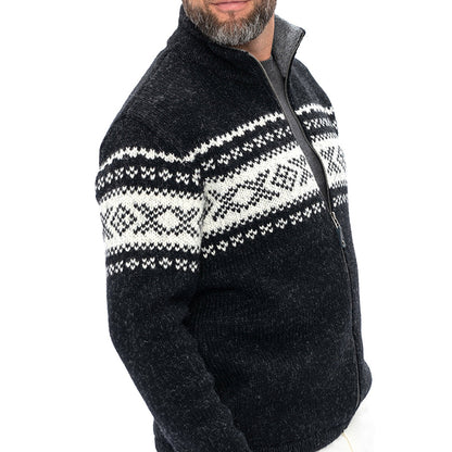 Minimalist Geometric Knitted Men's Zipper Sweater elevenforest