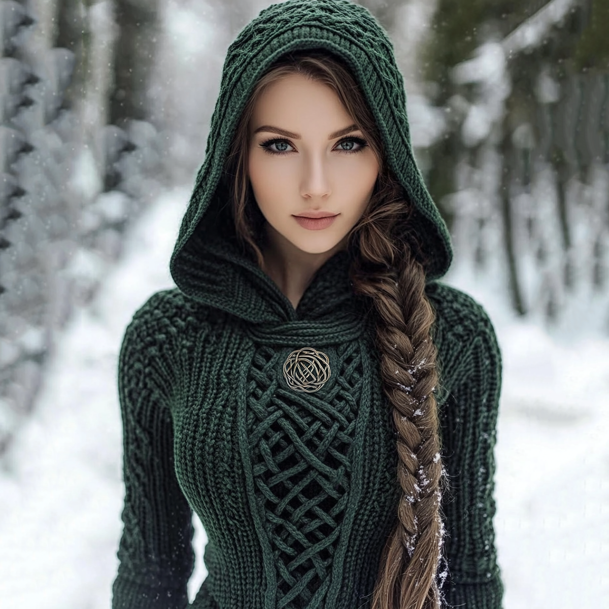 Women's Viking Style Knitted Cozy Hooded Sweater artswardrobe