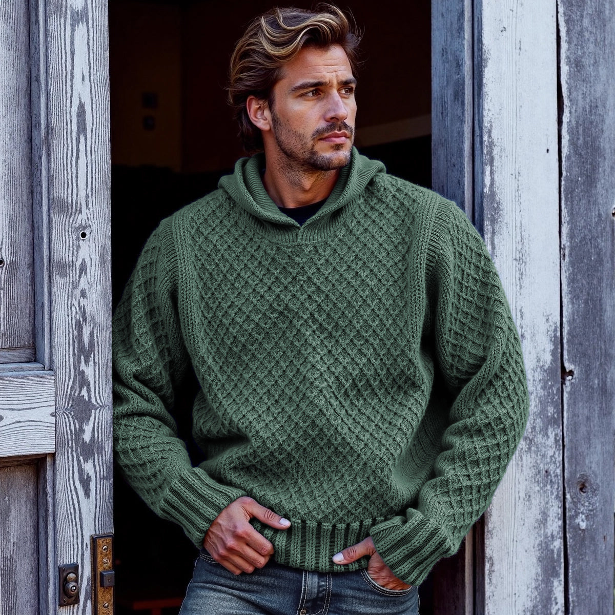 Men's Retro Cross Pattern Hooded Sweater elevenforest