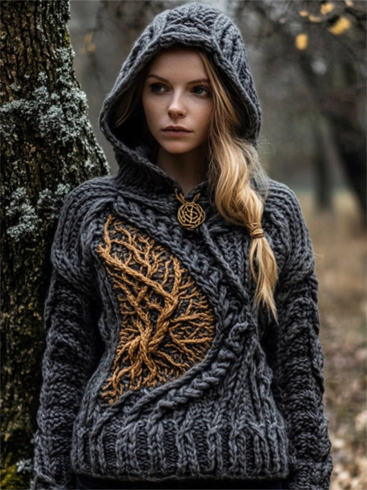 Viking Tree Of Life Mystical Chunky Hooded Sweater artswardrobe