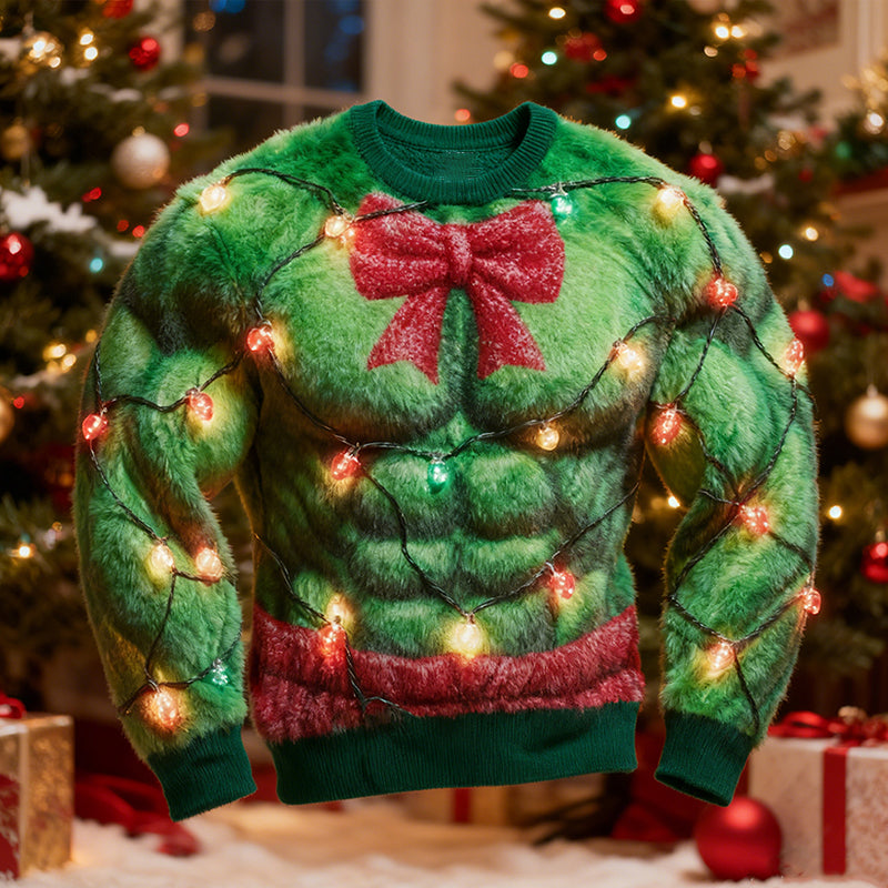 Comstylish Men's Christmas Lights And Butterfly Print Plush Sweatshirt