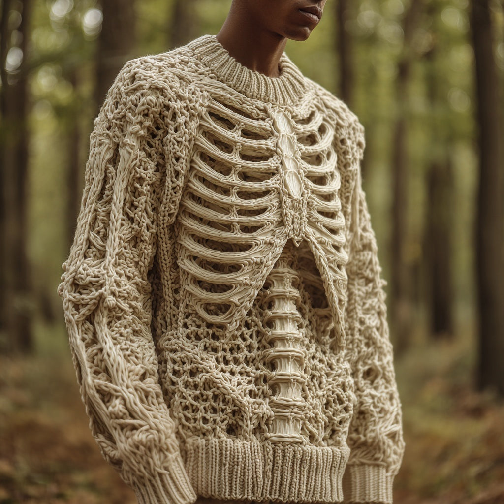 Men's Halloween Skeleton Inspired Cozy Knit Sweater artswardrobe