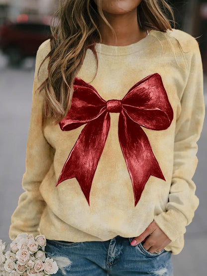 Comstylish Vintage Christmas Bow Print Comfy Sweatshirt