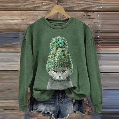 Women's Cat Print Sweatshirt elevenforest
