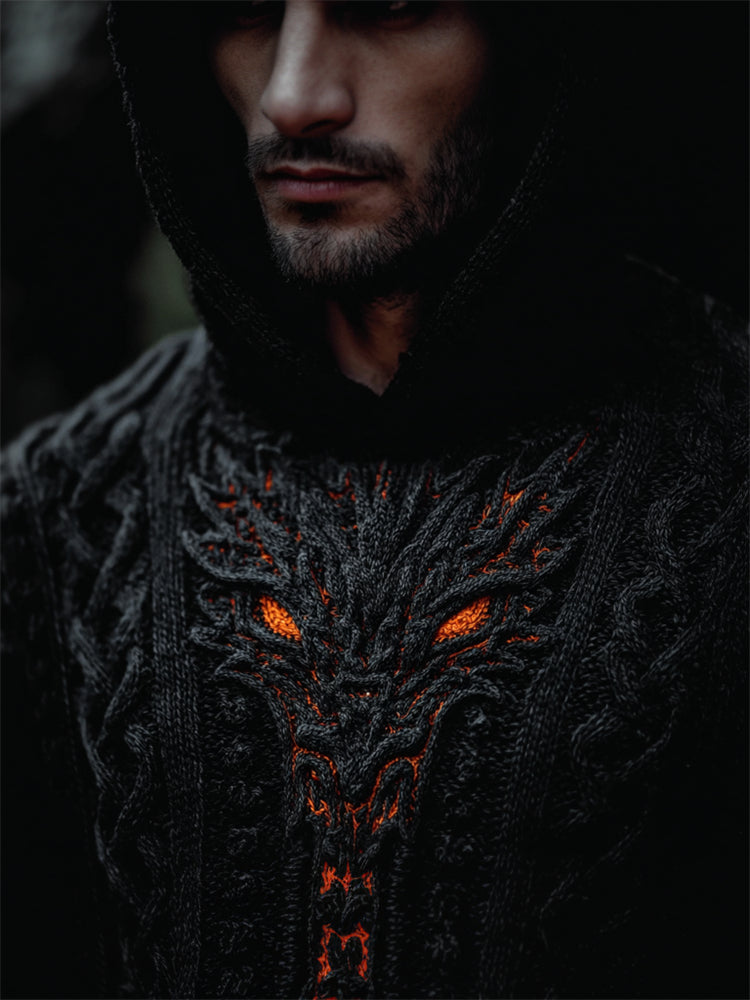 Men's Halloween Viking Dragon Face Celtic Cozy Chunky Hooded Sweater elevenforest