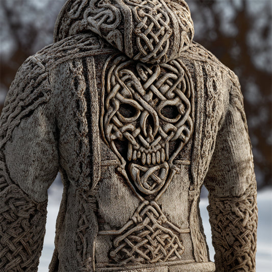 Men's Viking Celtic Skull Cozy Chunky Hooded Sweater artswardrobe