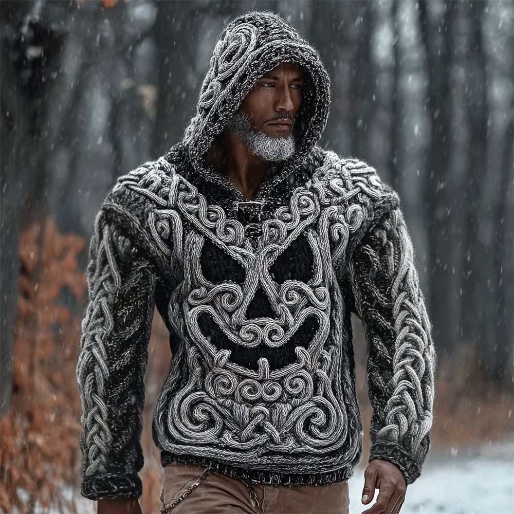 Halloween Spooky Smiley Viking Art Men's Knit Hoodie artswardrobe