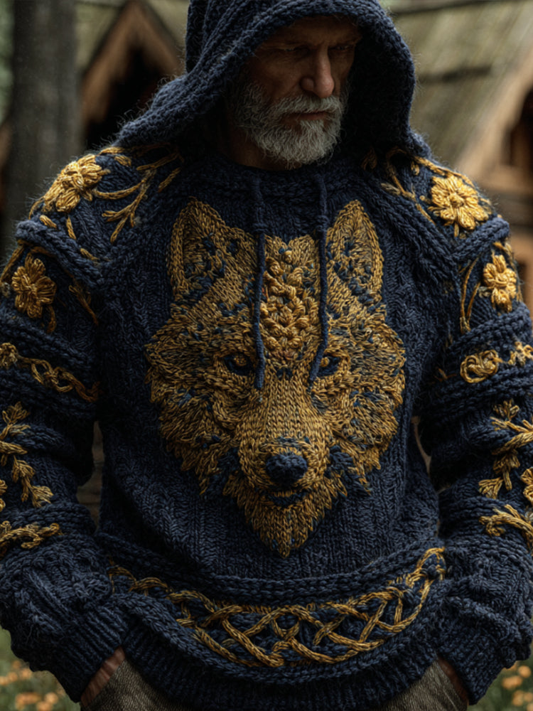 Men's Viking Golden Wolf Totem Vintage Hooded Sweater artswardrobe