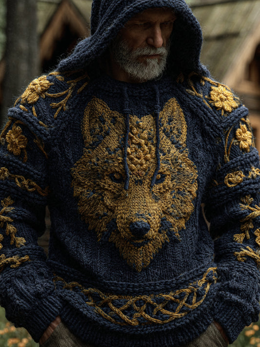 Men's Viking Golden Wolf Totem Vintage Hooded Sweater artswardrobe