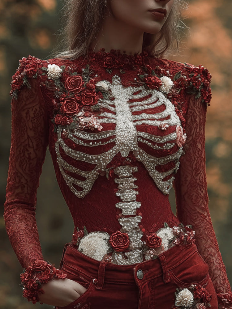 Women's Halloween Diamond Skull Edge Round Neck Sweater artswardrobe