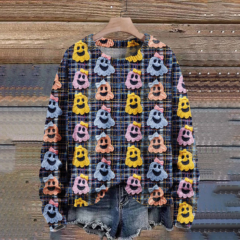 Ghost Autumn Season Halloween Art Print Knit Pullover Sweater artswardrobe