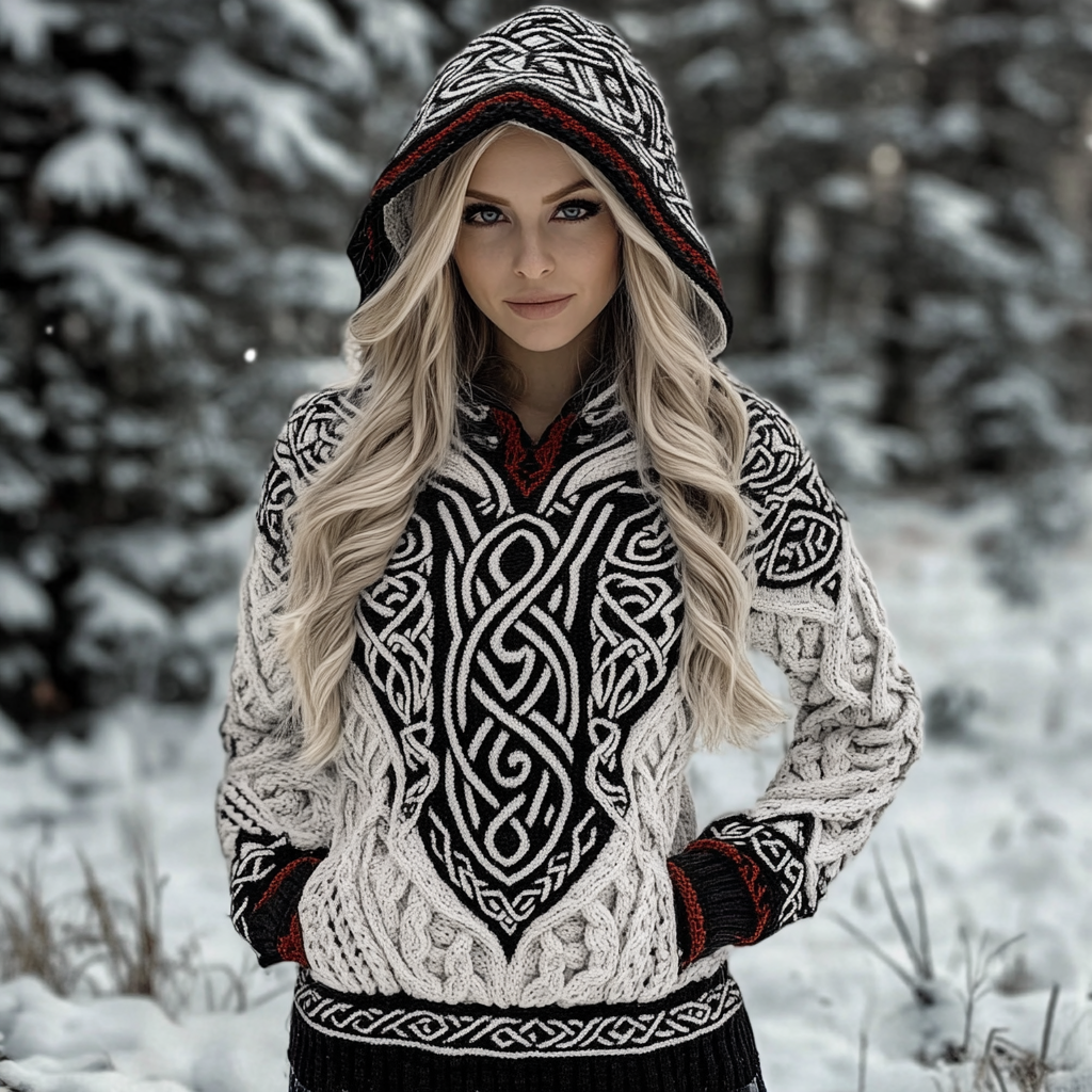 Women's Viking Celtic Pocket Cozy Hooded Sweater artswardrobe