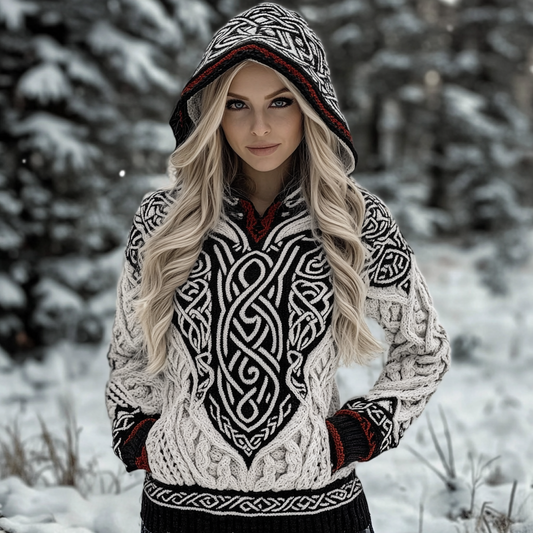 Women's Viking Celtic Pocket Cozy Hooded Sweater artswardrobe