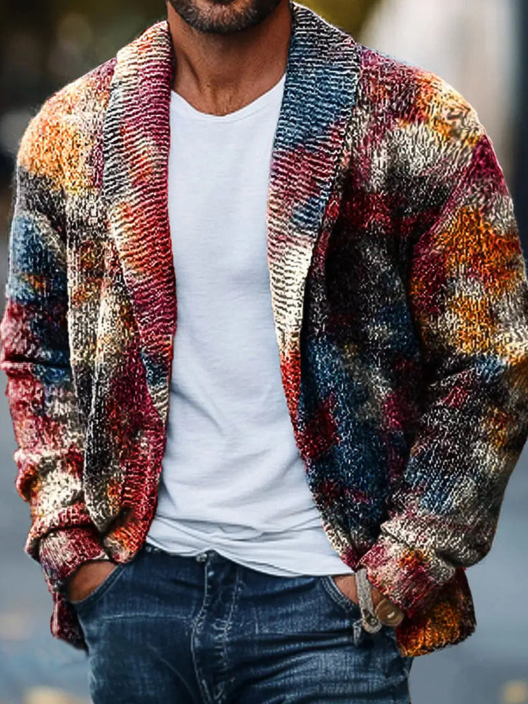 Men'S Retro Abstract Art Printed Knitted Cardigan Sweater elevenforest