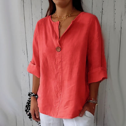 Comstylish Solid Color Linen Blend Loose Blouse