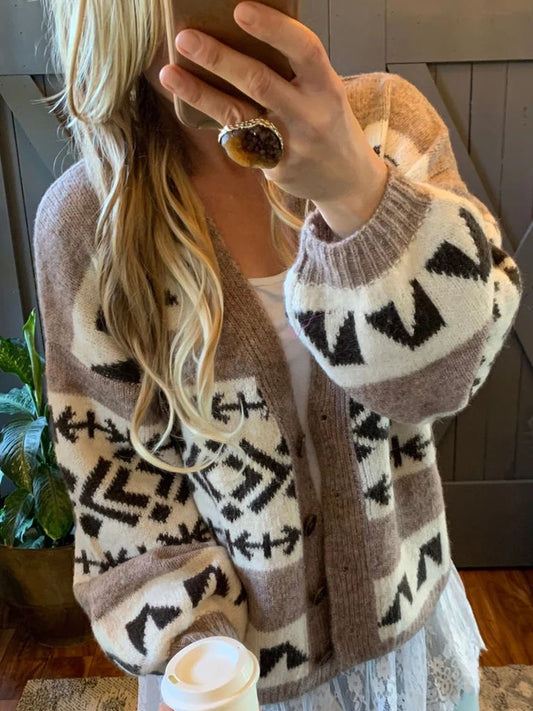 Vintage Western Geometric Pattern Soft Knit Cardigan elevenforest