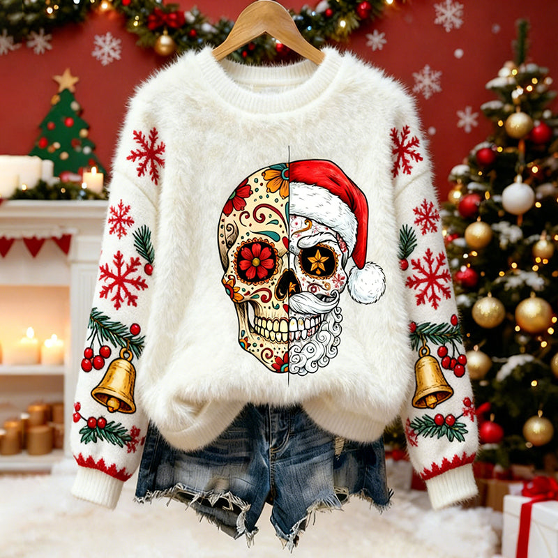 Comstylish Fun Skull Santa Claus Pattern Warm Crew Neck Sweater