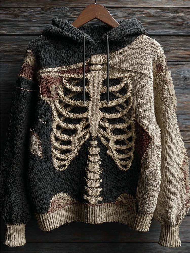 Halloween Skeleton Crochet Contrast Anatomy Cozy Knit Hooded Sweater artswardrobe