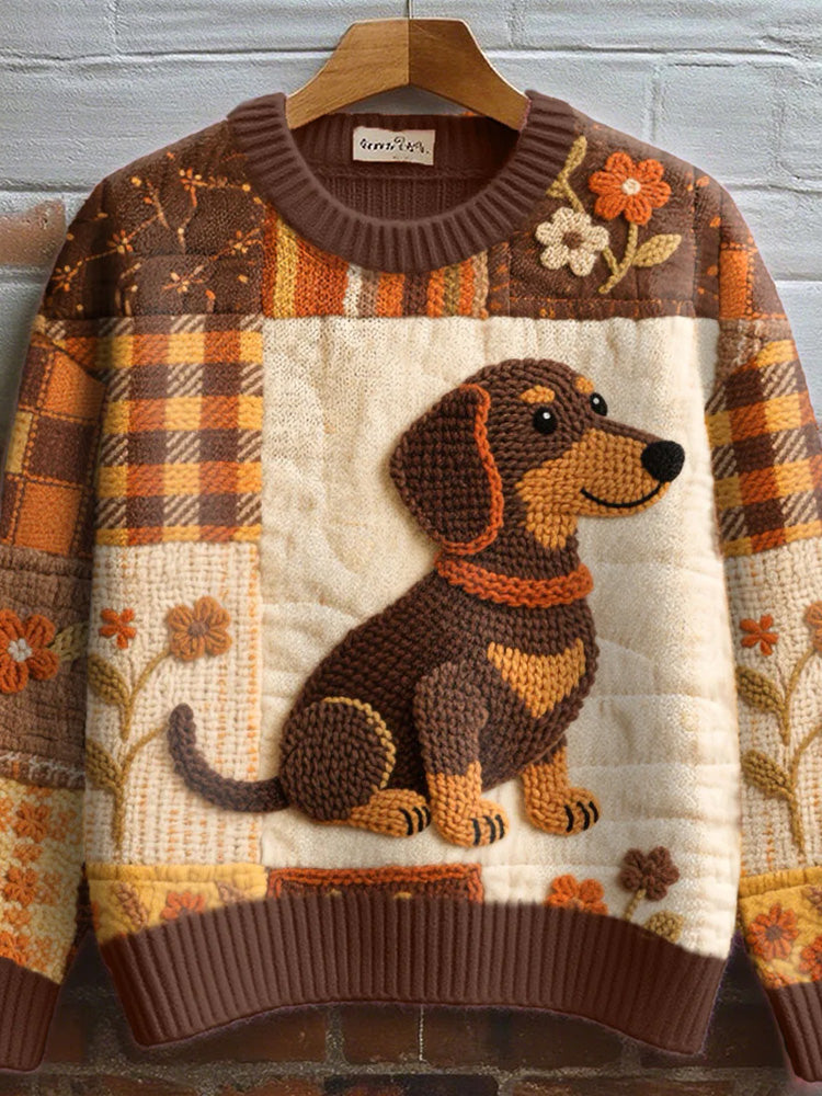 Women's Dachshund Crochet Art Cozy Knit Sweater artswardrobe