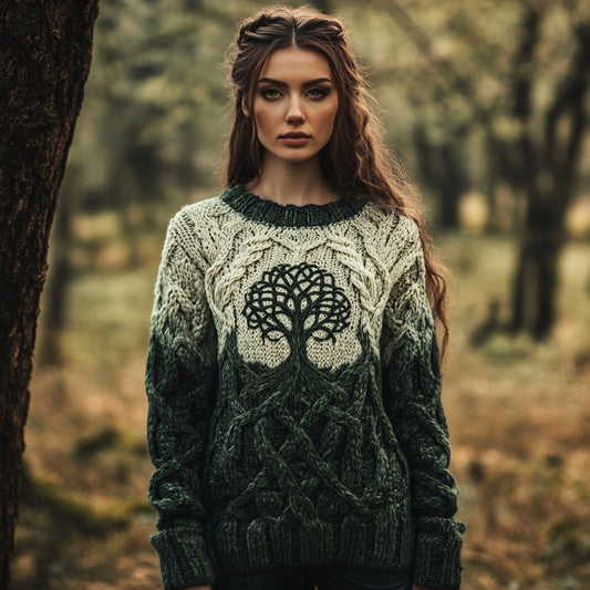 Women's Celtic Tree Of Life Aran Sweater elevenforest