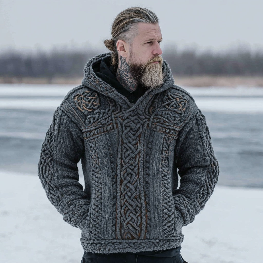 Men's Vintage Celtic Knot Viking Cozy Hooded Sweater artswardrobe