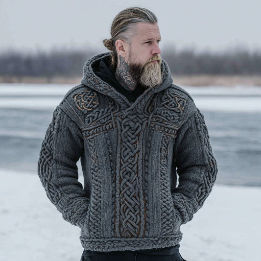 Men's Vintage Celtic Knot Viking Cozy Hooded Sweater artswardrobe