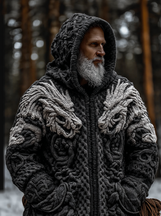 Men's Viking-style Winter Warm Hooded Knitted Sweater Coat artswardrobe