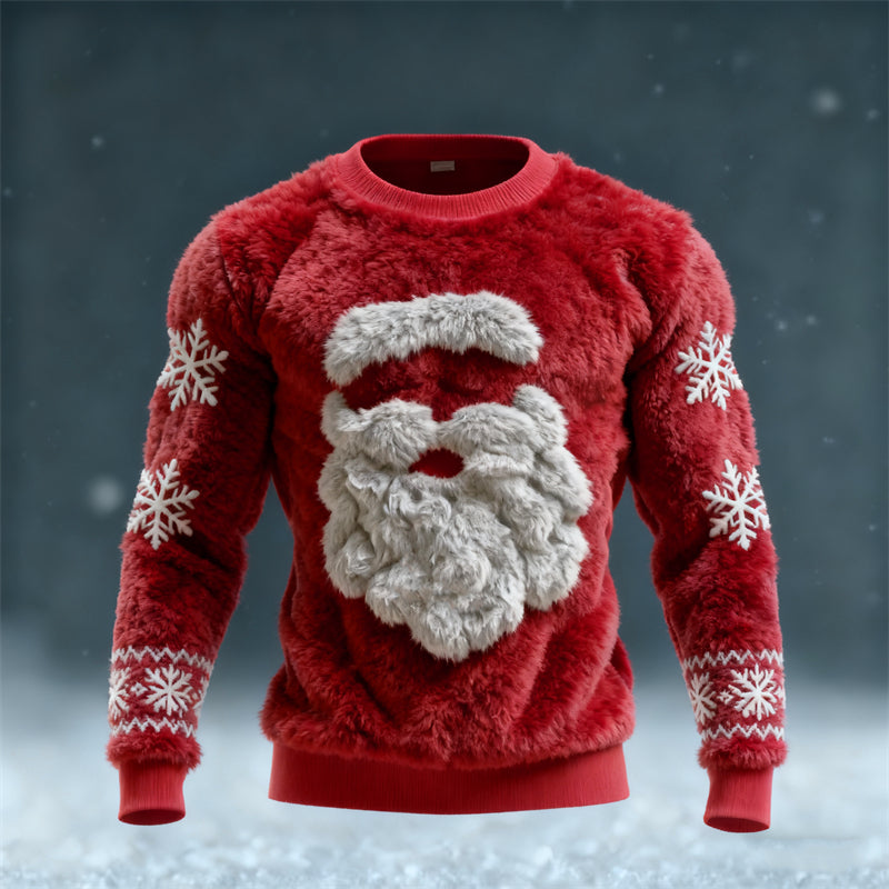 Comstylish Men's Christmas Santa Claus Inspired Snowflakes Cozy Plush Sweatshirt