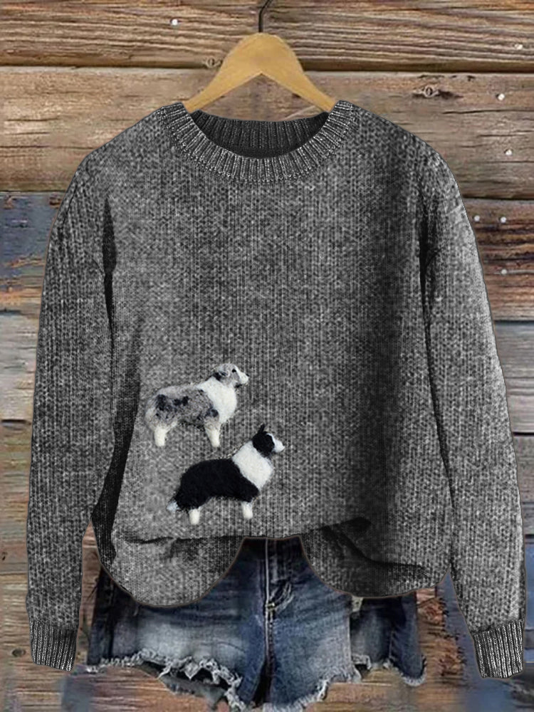 Comstylish Border Collie Dogs Felt Art Cozy Knit Sweater