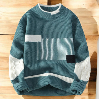 Vegan Mock Minimalist Knit Pullover Sustainable Patchwork Warmth Knitted Jacquard Unisex Sweater elevenforest