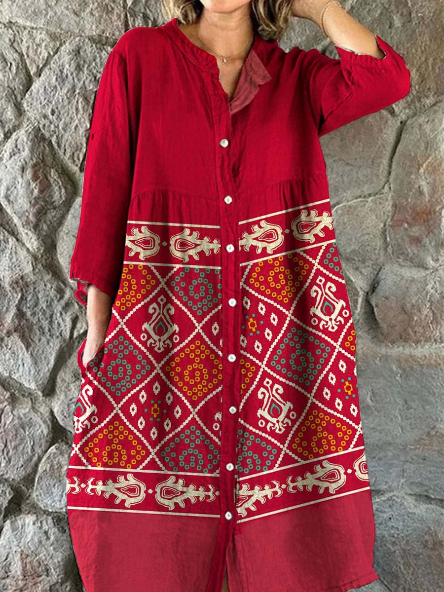 Women's Bohemian Ethnic Geometric Print Cotton And Linen Dress