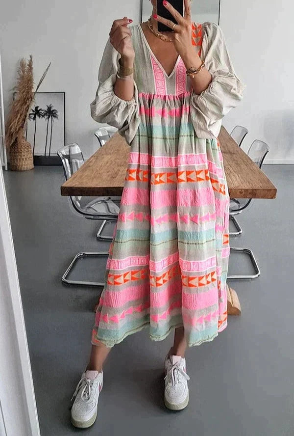 ER | Maxi abito a maniche lunghe con scollo a V