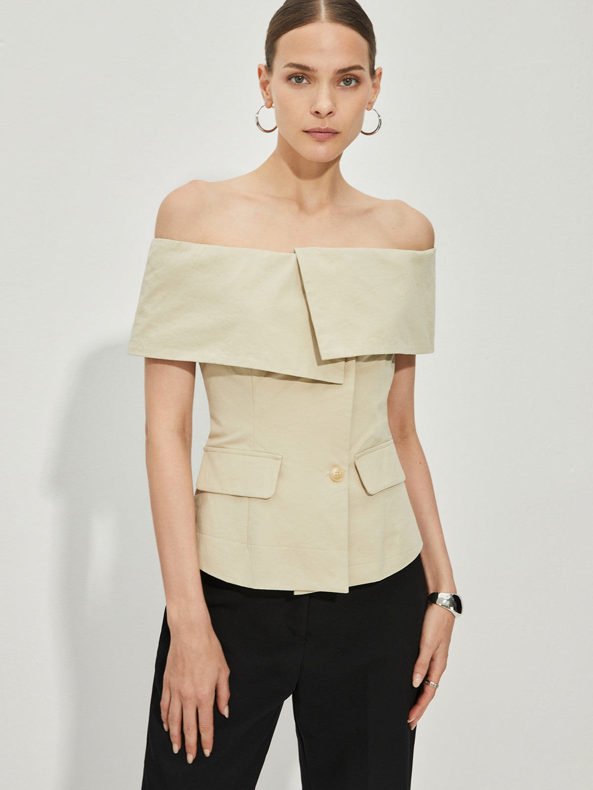 LP | Blazer Épaule Nue Ajusté à Motifs Patchwork