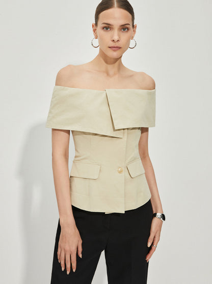 LP | Blazer Épaule Nue Ajusté à Motifs Patchwork