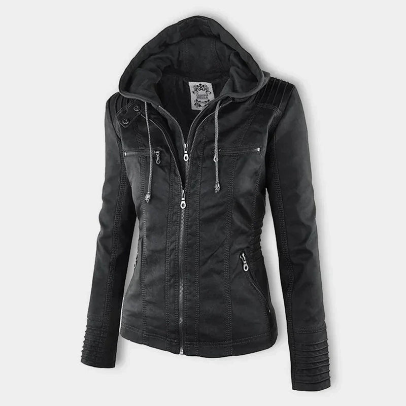 LP | Giacca in pelle da donna con cappuccio