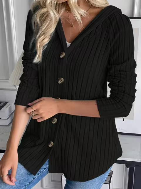 LP | Felpa a coste con cappuccio e abbottonatura