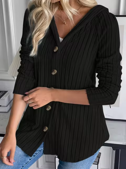 LP | Felpa a coste con cappuccio e abbottonatura